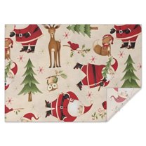 Beige Christmas Santa and Animal Pattern Rectangle Tablecloth 60"x84",Waterproof Polyester Rectangle Table Cloth, Wipeable Spillproof Polyester Tablecloth for Dining, Camping, Indoor and Outdoor
