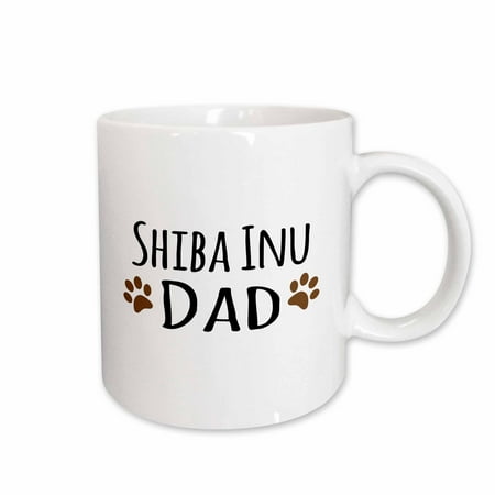3dRose Shiba Inu Dog Dad - Doggie by breed - muddy brown paw prints - doggy lover - proud pet owner love, Ceramic Mug,