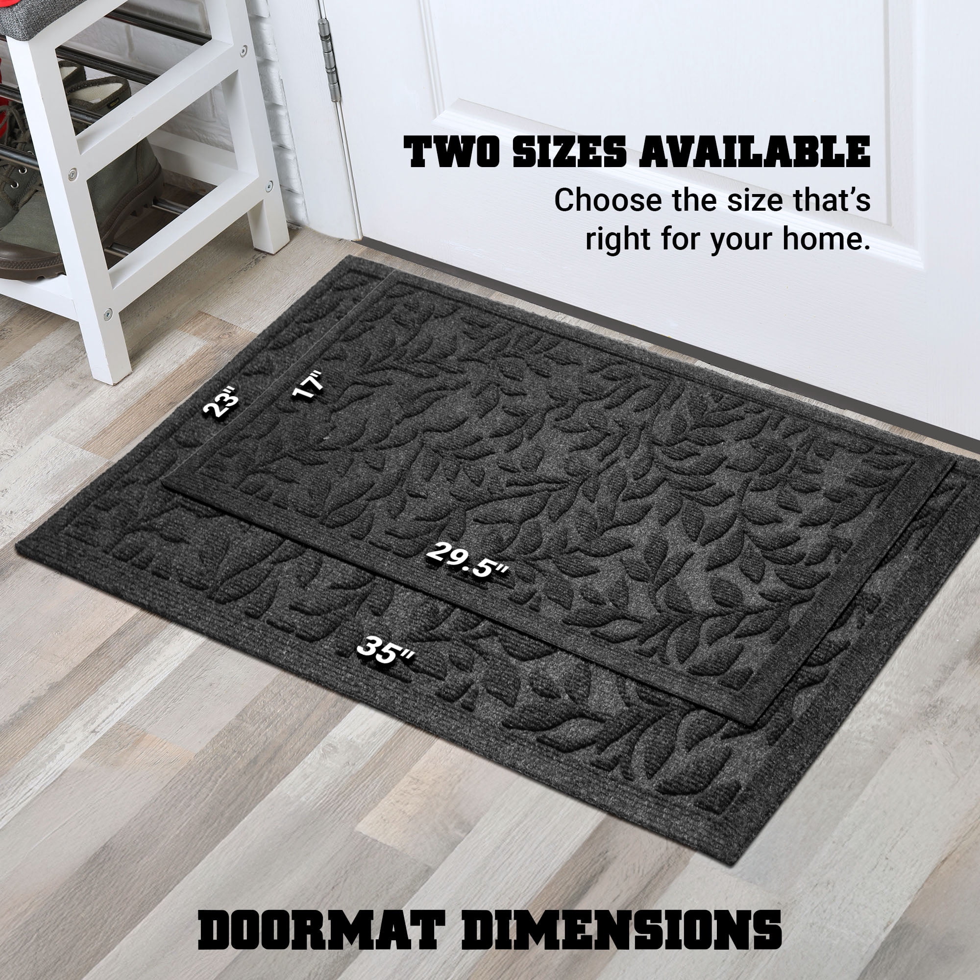 G128 23x35in Grey Leaf Welcome Mat for Front Door, Outdoor Entrance Rug, Durable Doormat for Porch, Patio, Entryway, Indoor/Outdoor Use