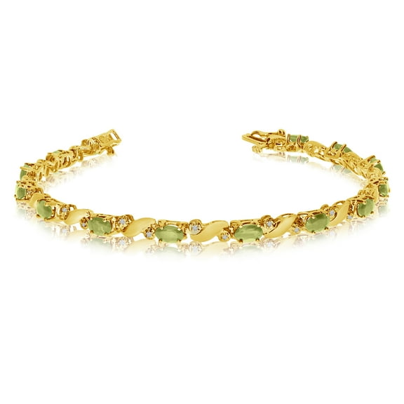 14k Yellow Gold Natural Peridot And Diamond Tennis Bracelet