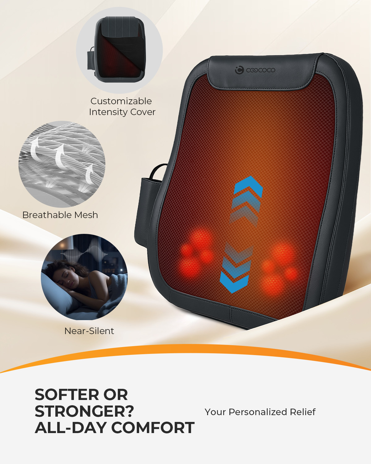 CooCoCo Shiatsu Neck & Back Massager with Heat, 4D Lower Back Massaging Pillow for Shoulders, Legs Pain Relief Deep Tissue, Gift for Women Men