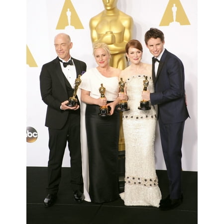 J K Simmons Patricia Arquette Julianne Moore Eddie Redmayne Winner Of The Best Actor In A Leading Role Award For The Theory Of Everything In The Press Room For The 87Th Academy Awards Oscars 2015 - (Oscar Winners 2019 Best Actor)