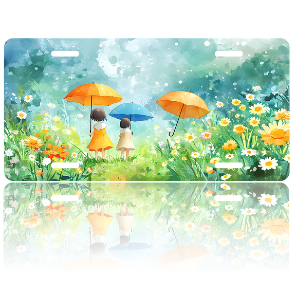 1 Pcs 2D Flat License Plate Covers & Frames, Two Girls with For Decorative Front, Waterproof For Decoration Aluminum License Plate Covers & Frames Cover For Men Women, 12" X 6"