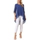 thumbnail image 2 of INSPIRAR CHIC Blusa de Chifón Asimétrica de Cuello Redondo para Mujer con Mangas de 3/4 y Volantes, Alta y Baja, Azul Profundo, M, 2 of 6