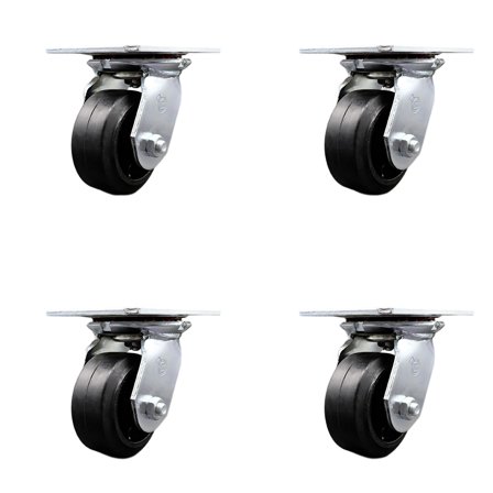 4 Inch Heavy Duty Rubber on Steel Caster Set with Ball Bearings Set of 4 SCC