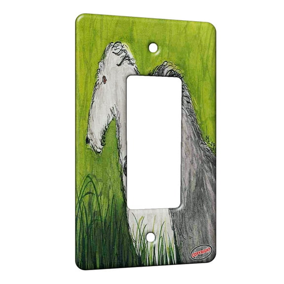 KuzmarK™ 1 Gang Rocker Wall Plate - Black and Gray Irish Wolfhound Brace Dog Art by Denise Every