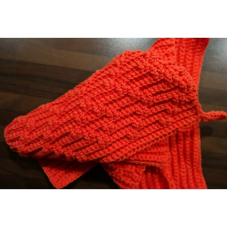 Crocheted Pot Holder - Framed Art for Your Wall Oven Mitts Wool Fabric Crochet Red 10x13 Frame
