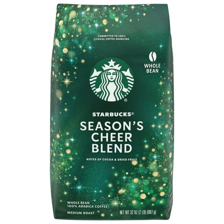 Starbucks Season's Cheer Blend Whole Bean Coffee, Medium Roast, 2 Pounds