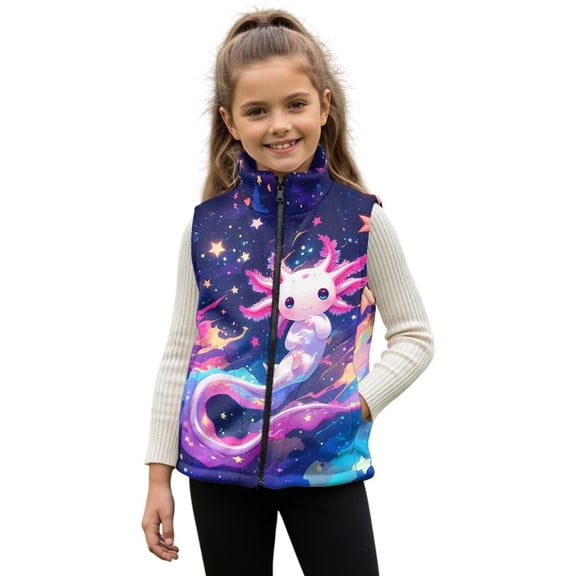 Pzuqiu Axolotl Kids Sleeveless Vests Casual Clothes for Girls 2T Comfortable Full Zip Warm Soft Outerwear Jacket with Pockets Toddler Girl Clothes Versatile for Daily Life