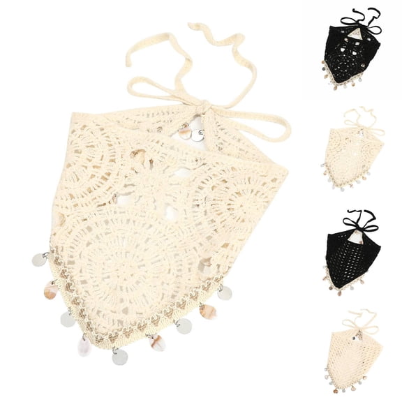 VJGBEGW Women Crochet Hair Bandanas Headscarf Knit Bandana Headband Scarf Tie-Back Boho Hair Scarf with Tassel Beige One Size