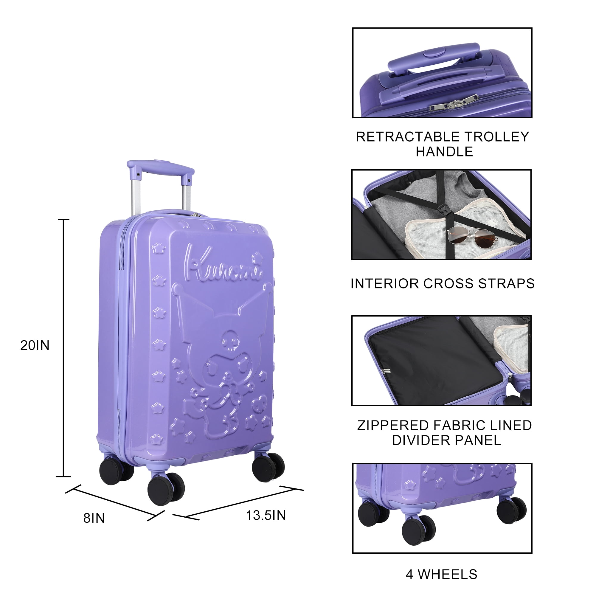 Kuromi Monochrome Character light weight 20" Rolling Luggage