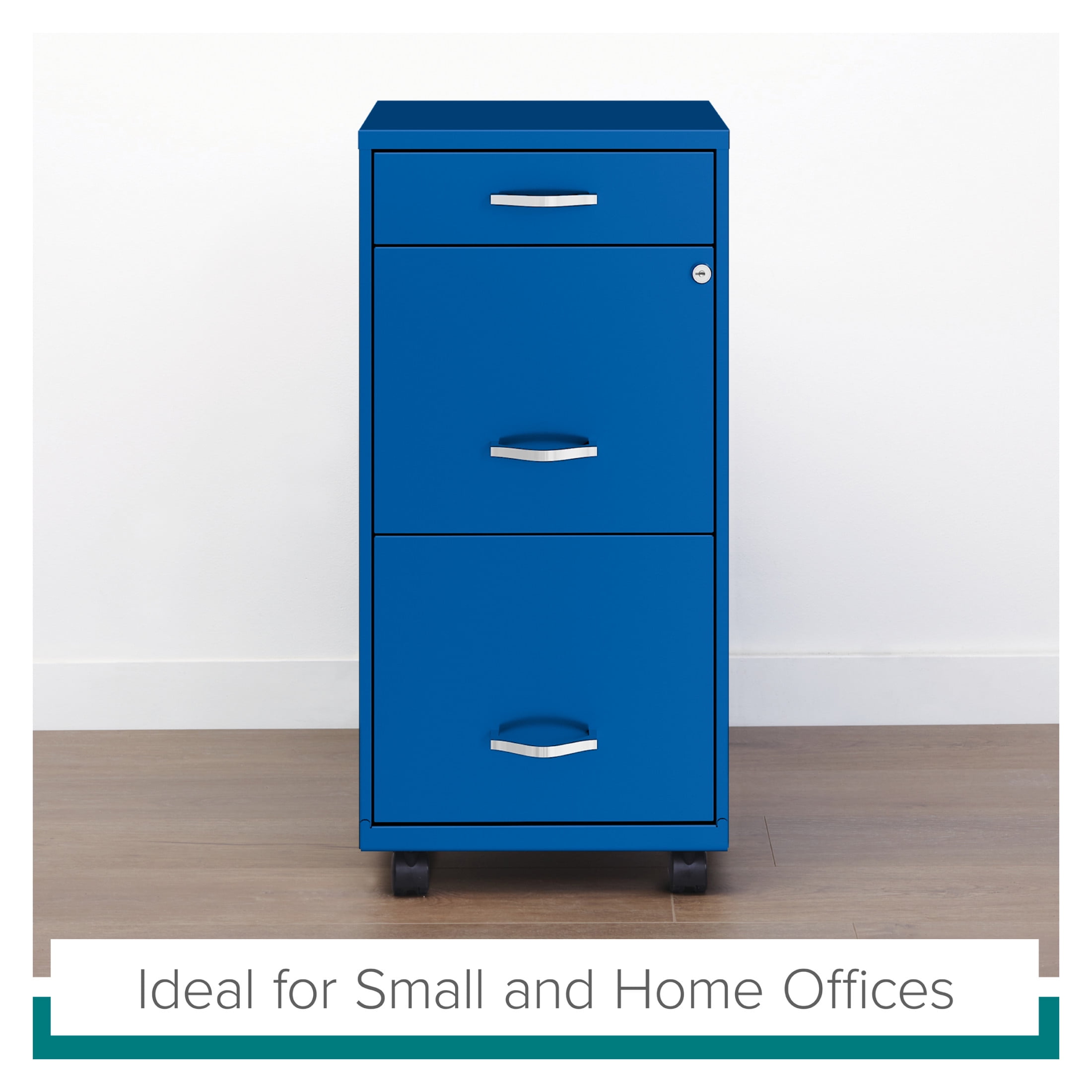 Space Solutions 18" Deep 3 Drawer Mobile Letter Width Vertical File Cabinet, Blue