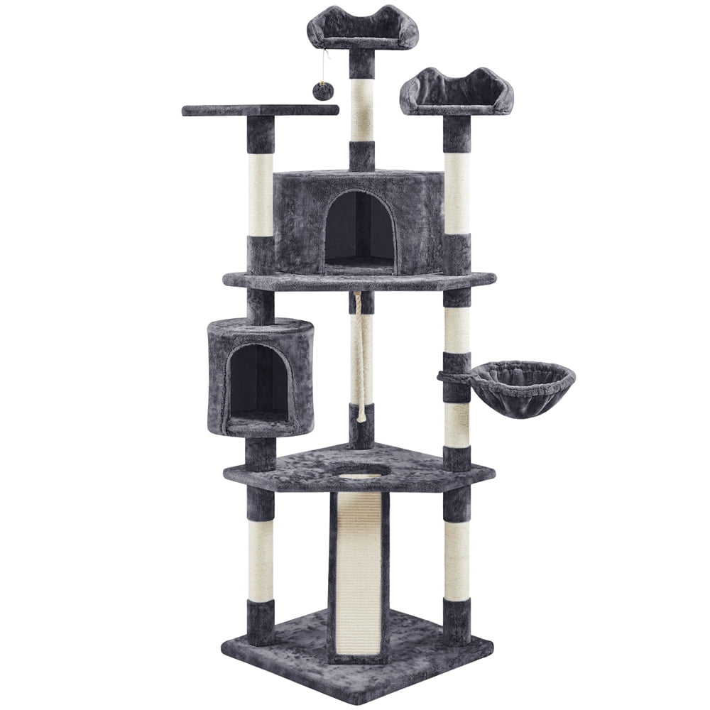 Yaheetech 79'' Multilevel Cat Tree Condo with Basket & Scratching Posts & Ramp, Dark Gray