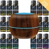 Ultrasonic Dark Brown Oil Diffuser + 16 Pure Essential Oils (10mL) Aromatherapy