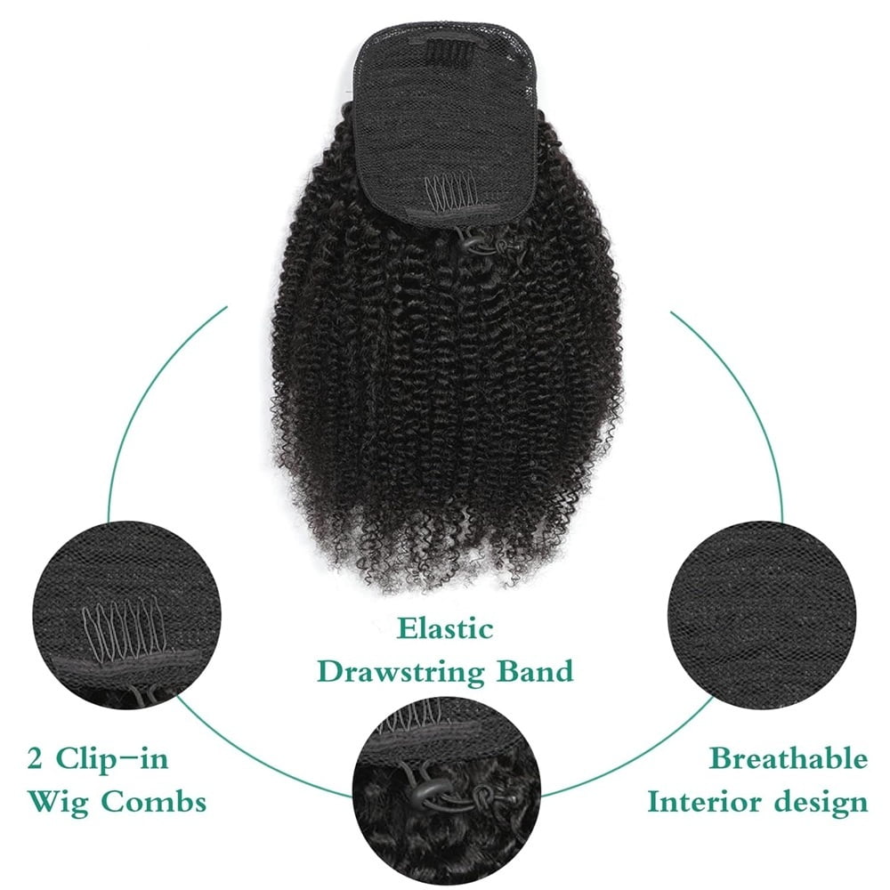 Afro Puff Ponytail Extensions Human Hair for Black Women Kinky Curly Remy Hair Drawstring Ponytail Natural Hairpieces