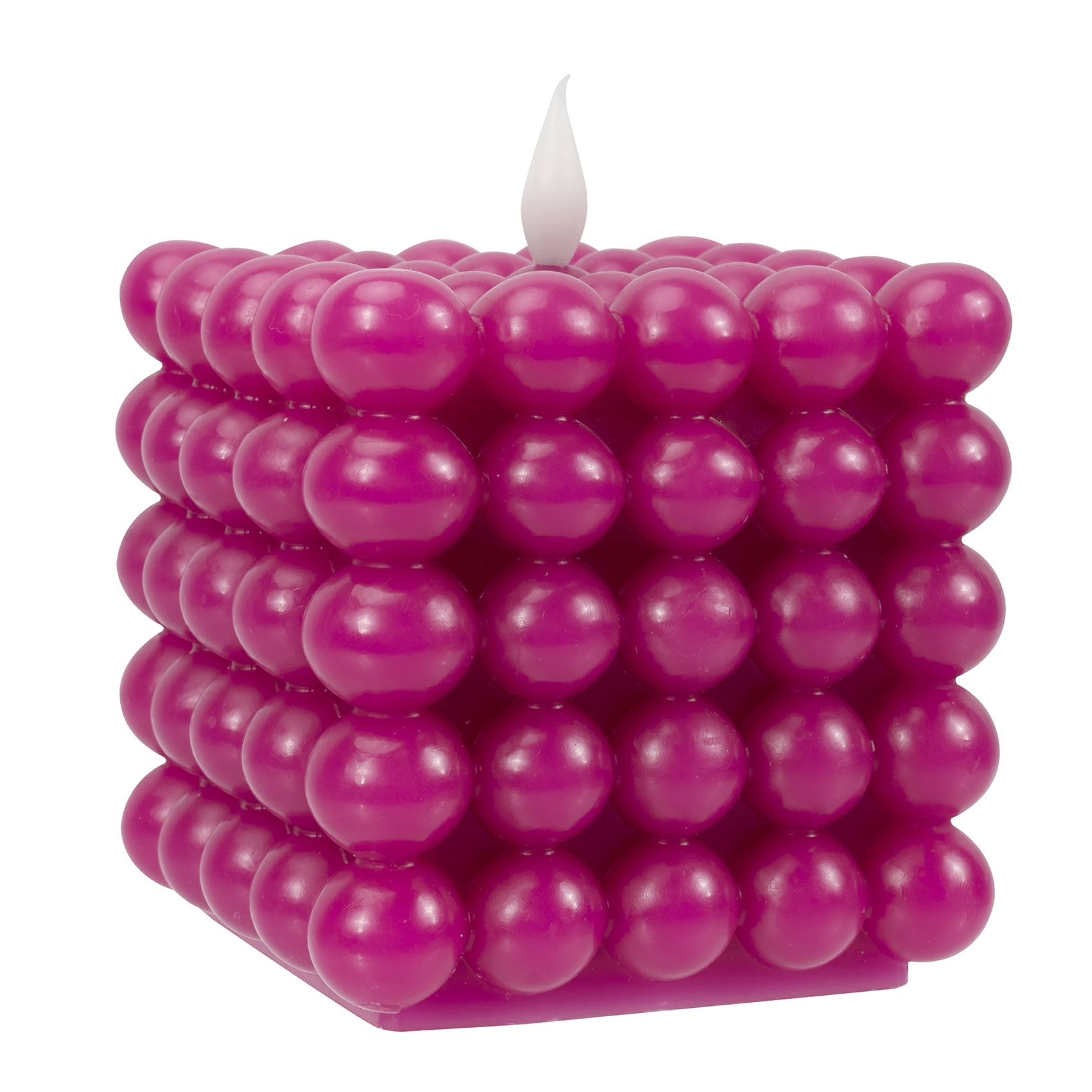 Mainstays Pink Square Wax Tabletop Candle with  Faux LED Flame, Bubble Design, 4.92"x4.13"x4.13"