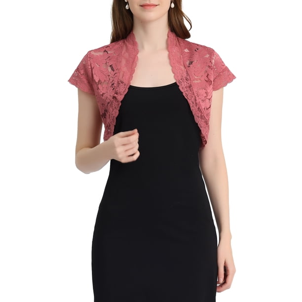 Cárdigan de encaje para mujer INSPIRE CHIC, elegante, de manga corta, con frente abierto, floral, corto, bolero, top de encaje, M, rosa oscuro