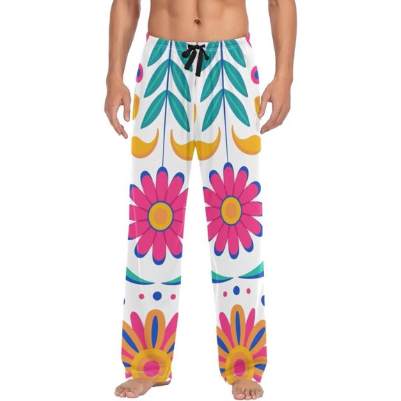 Mexican Floral Ghost Pajama Pants, Men's Lounge Pants Light with Drawstring and Pockets, Christmas New Year Birthday Father's Day Gifts, X-Large