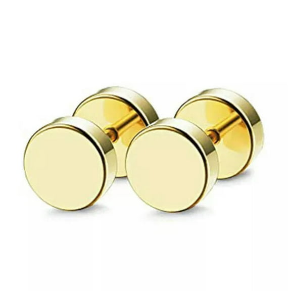 HOOUN 1 Pair Round Barbell Stainless Steel Men Women 8-12mm Dumbbell Ear Stud Earrings-Gold-5mm