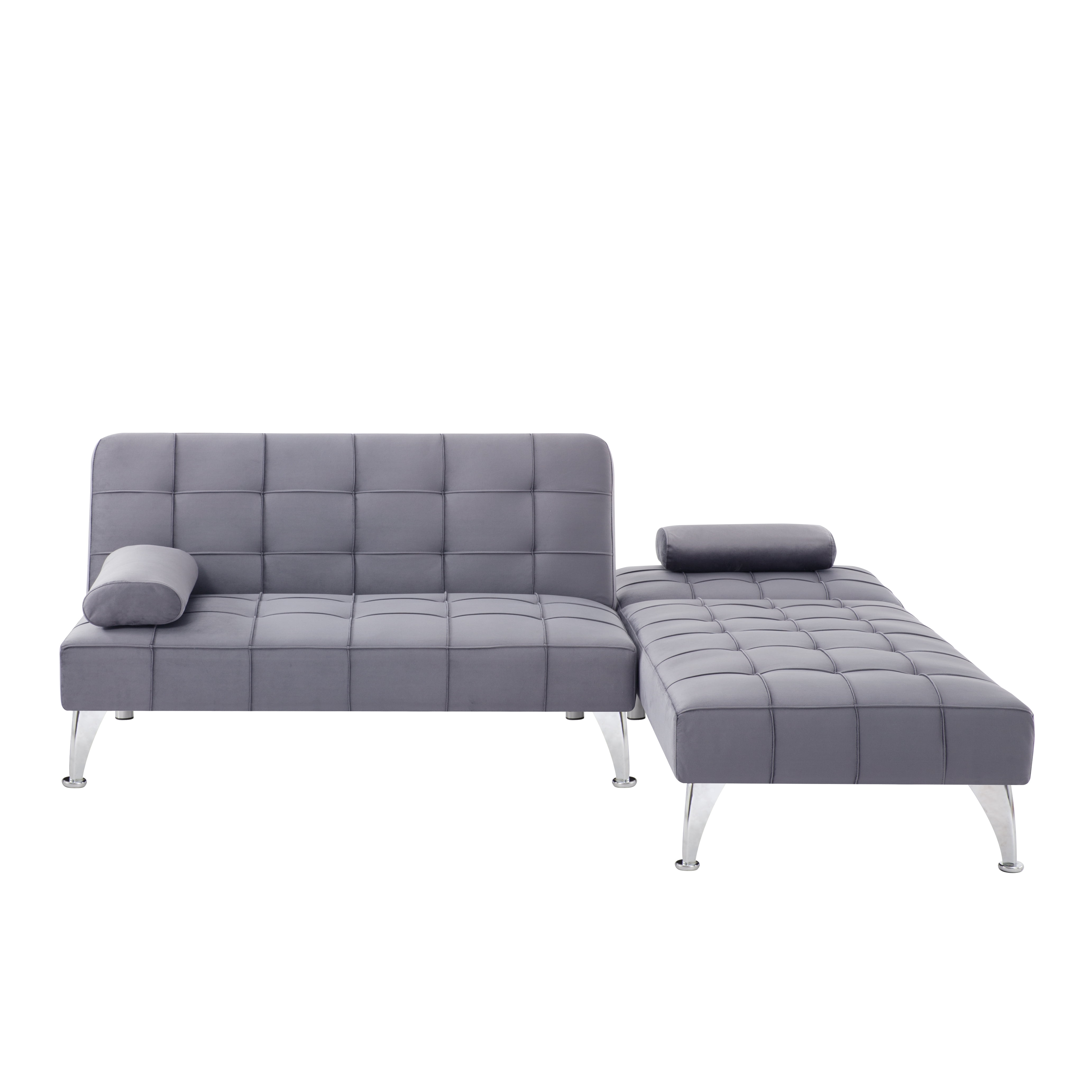 BSHTI 78.35" Velvet L-Shaped Sectional Sleeper Sofa with Reversible Chaise, Split Back & 3-Position Adjustment, Tufted Design, Metal Legs, for Living Room & Guest Room Gray