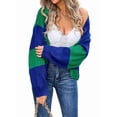 thumbnail image 3 of Womens 2025 Long Sleeve Fall Cropped Cardigan Sweaters Color Block Open Front Casual Loose Knit Outwear Blue S, 3 of 9