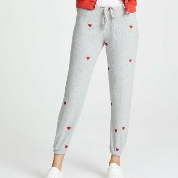 Chaser Love Red Heart Knit Slouchy Pants Grey ( M )