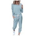 thumbnail image 1 of Ensemble Décontracté pour Femmes, T-Shirt à Manches Longues Patchwork Color Block et Pantalon Long, 1 of 5