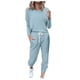 thumbnail image 1 of Conjunto de manga larga para mujer: top con bloques de color y pantalones anchos. Mezcla de lino informal, cintura elástica, varias tallas., 1 of 5