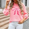thumbnail image 5 of Sweaters for Women Plus Size Long Sleeve Round-Neck Bow Tie Knitted Sweater Pink S, 5 of 6
