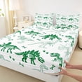 thumbnail image 5 of Erosebridal Cartoon Dinosaur Print Full Size Sheets for Kids, White Green Bed Sheets, 4pcs (1 Flat Sheet, 1 Fitted Sheet and 2 Pillowcases), 5 of 6