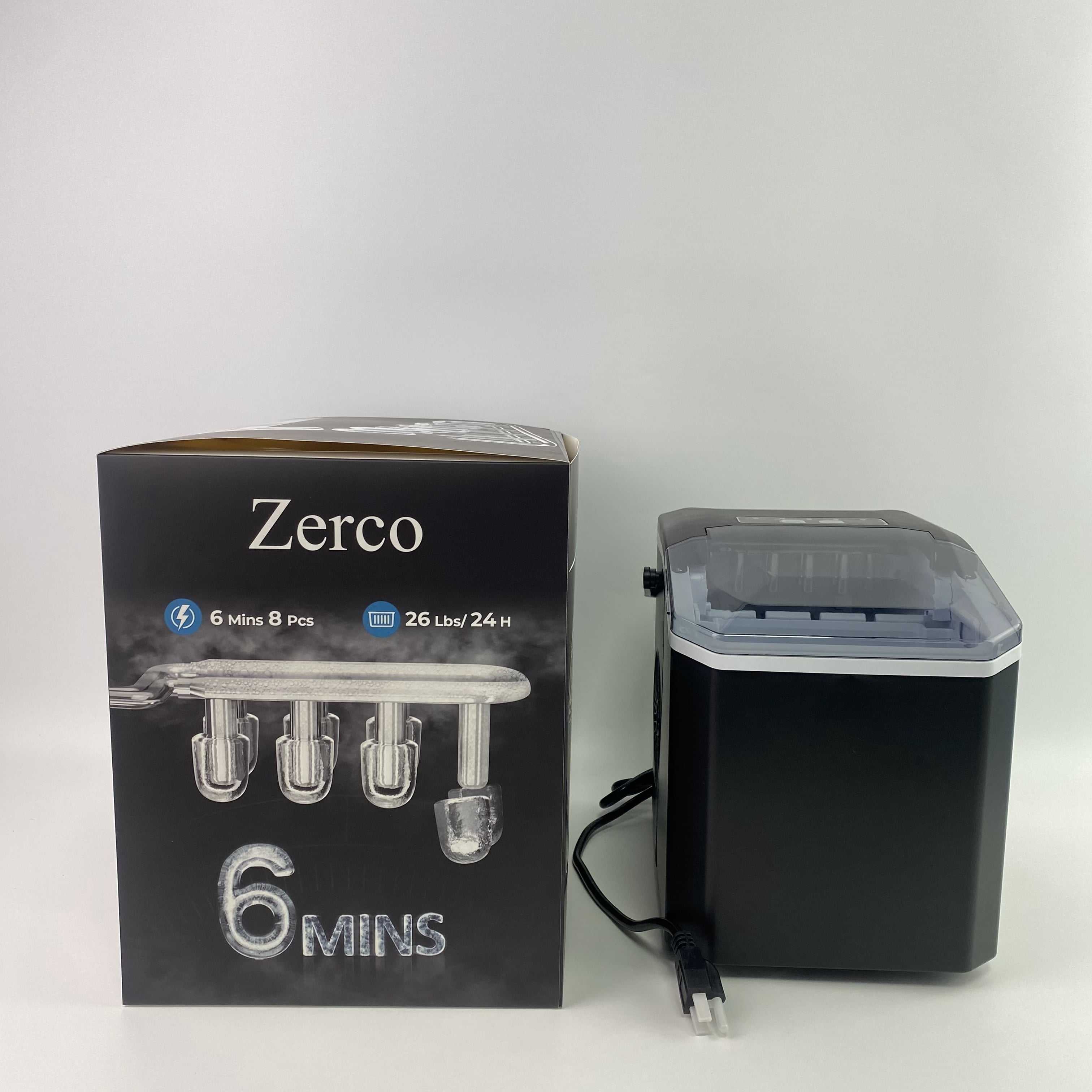 Zerco Ice cube making machines,Countertop Ice Maker Machine with Handle, 26lbs Per Day, 9 Ice Cubes Ready in 6 Mins (White)
