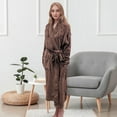 thumbnail image 2 of Mocassi Women’s Plush Fleece Spa Bathrobe, Shawl Collar and Pockets, Velvet Soft and Warm Long Robe - Large, Chocolate Brown, 2 of 5