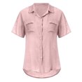 thumbnail image 5 of YYDGH Womens Short Sleeve Button Down Shirt Collared V Neck Tops Summer Solid Color Shirts Blouses Pink L, 5 of 8