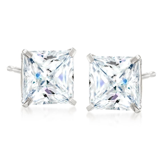 Ross-Simons 4.00 ct. t.w. Princess-Cut CZ Stud Earrings in 14kt White Gold, Women's, Adult