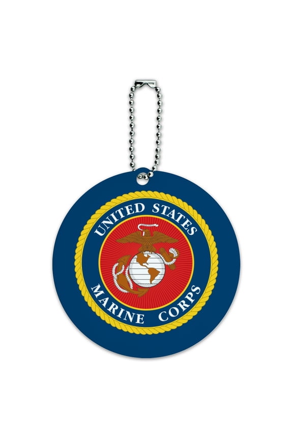 Marines USMC Logo Blue Red Gold Officially Licensed Round Luggage ID Tag Card Suitcase Carry-On