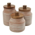 thumbnail image 5 of DecMode 8", 7", 6"H Light Brown Ceramic Decorative Jars with Wood Lids, 3-Pieces, 5 of 8