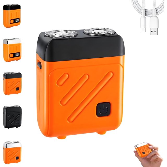 Bccnerty Rasoir, Rasoir Électrique Humide et Sec 2026, Tête Double Flexible à 360° pour un Rasage Fluide, Mini Rasoir Rechargeable Étanche pour Voyage et Maison (Orange)