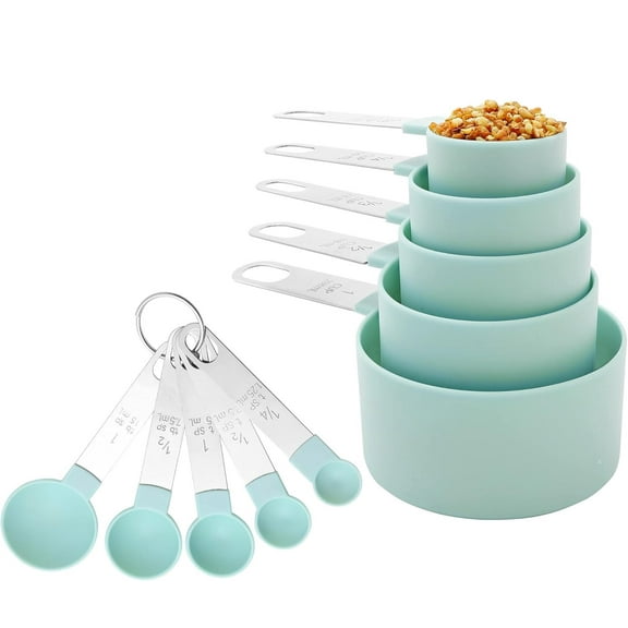 Measuring Cups & Spoons Set, Stackable Cups and Spoons, Nesting Measure Cups with Stainless Steel Handle, Kitchen Gadgets for Cooking & Baking