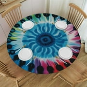 PIKWEEK Round Fitted Tablecloth Colorful Tie Dye Table Cloth with Elastic Edged Waterproof Wipeable Round Table Cover for Patio Parties Outdoor Decor
