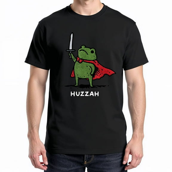 Huzzah Frog Knight Sword Meme Quote T-Shirt – Funny Fantasy Humor – Unisex Casual Wear