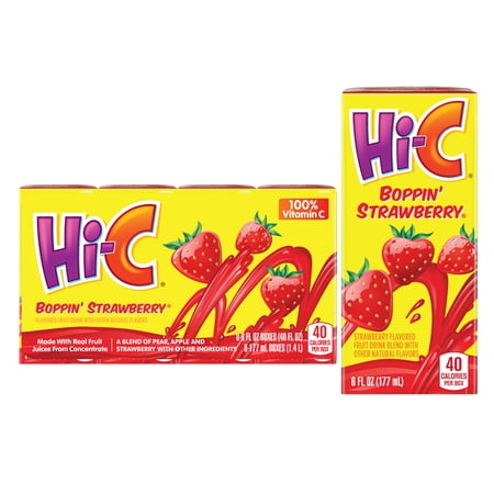 Hi-C Boppin' Strawberry Juice Drink Cartons, 6 fl oz, 8 Pack