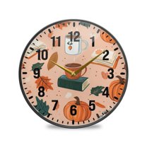 Yayeee Wall Clock Battery Operated 9.5" Silent Non-Ticking for Living Room, Pink Fall Coffee