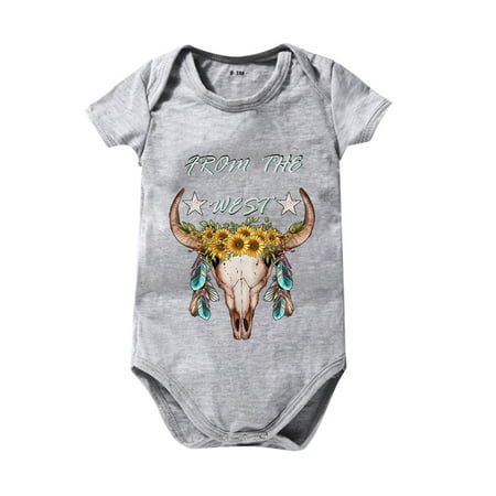

QWZian Boys And Girls Print Of Bull Head Short Sleeved Crawl Clothes Summer Solid Color 0 To 24 Months Kids Sizes 6-12 Months