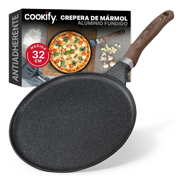 Crepera con Revestimiento Antiadherente de Mármol, Comal de Cocina Cookify (Negro, 32 cm)