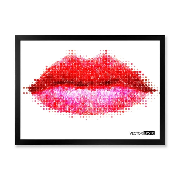 Designart 'Abstract Red Woman Lips in Pixels' Modern Framed Art Print