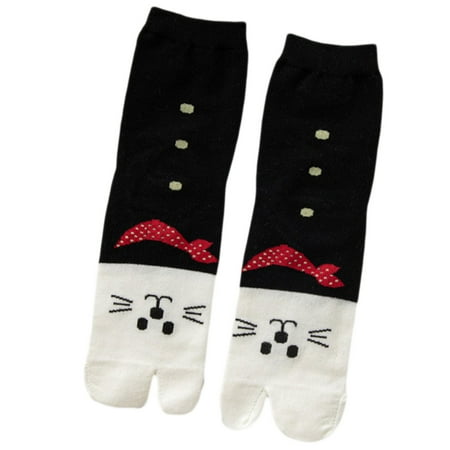 

Women Cotton Split 2 Toe Kimono Tabi Crew Socks Japanese Style Cartoon for Cat Print Colorblock Flip Flop Sandal Hosiery