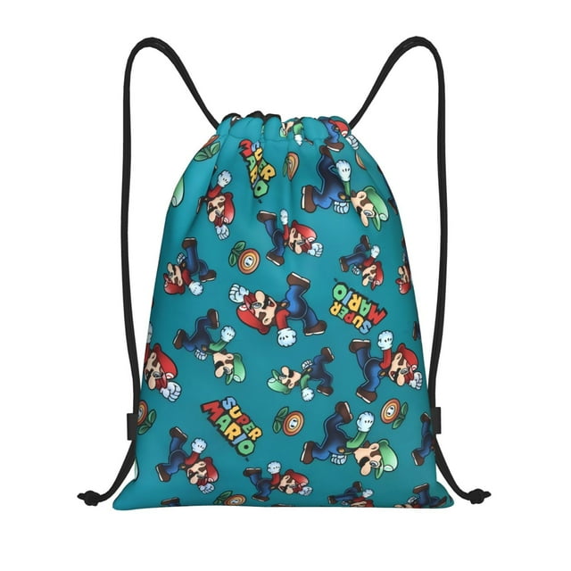 Zufioo Sac de Sport Imprimé Mario Sac à Cordon de Gym Lavable en Machine Sac à Dos à Cordon Robuste pour Hommes Femmes-Moyen