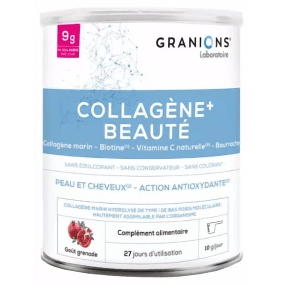 Granions Marine Collagen Peptides Powder Pomegranate, Hyaluronic Acid   Biotin   Vit C, 275g