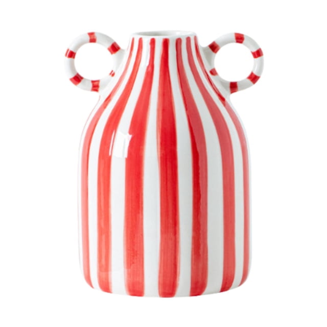 Jarrón de cerámica decorativo con 2 asas para decoración del hogar, ideal como regalo o arreglo floral. Rojo