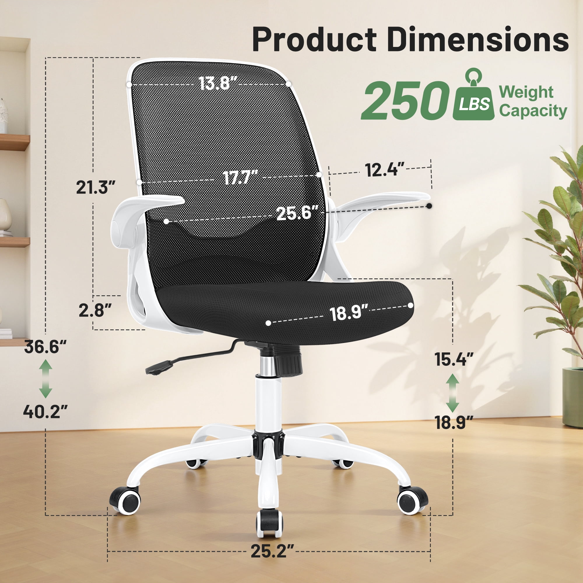 ATHOPE Office Chair, Ergonomic Desk Chair with Lumbar Support Adjustable Height Swivel Wheels Flip-up Arms Mesh Computer Gaming Chair for Home Office, White